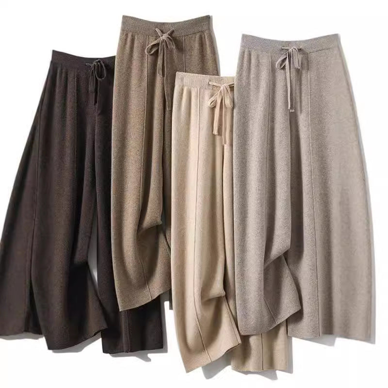 Drapierte, bodenlange Strick-Freizeithose