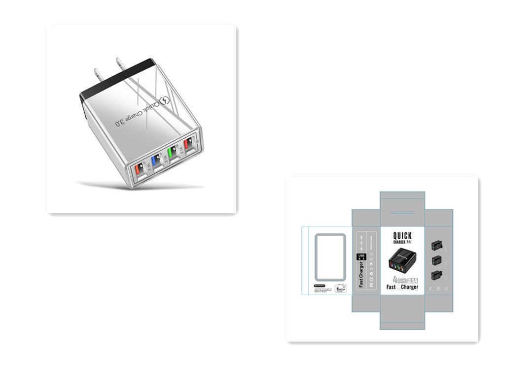 USB-Ladegerät Quick Charge 3.0 4-fach Adapter für Tablets, tragbares Wandladegerät, Schnellladegerät