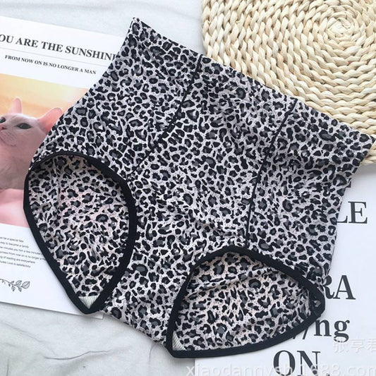 Belly Contracting Hip Lifting Sexy Seamless Leopard Print High Waist Soft Breathable Underwear For Women