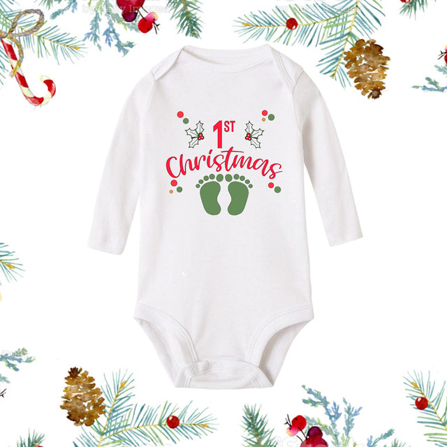 Weihnachtlicher weißer Baby-Strampler mit langen Ärmeln, weiß, für Neugeborene