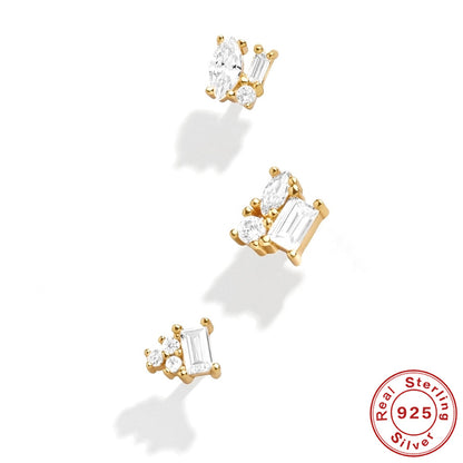 Women's Fashion Sterling Silver Geometric Colored Diamond Stud Earrings