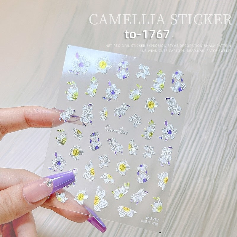 Kamelie 5D Relief Nagelsticker Stereo Ornament