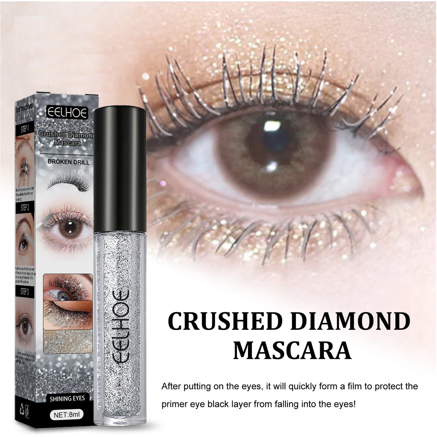 Mascara mit Diamantfragmenten – Formgebende Basis, schnelltrocknend, wischfest
