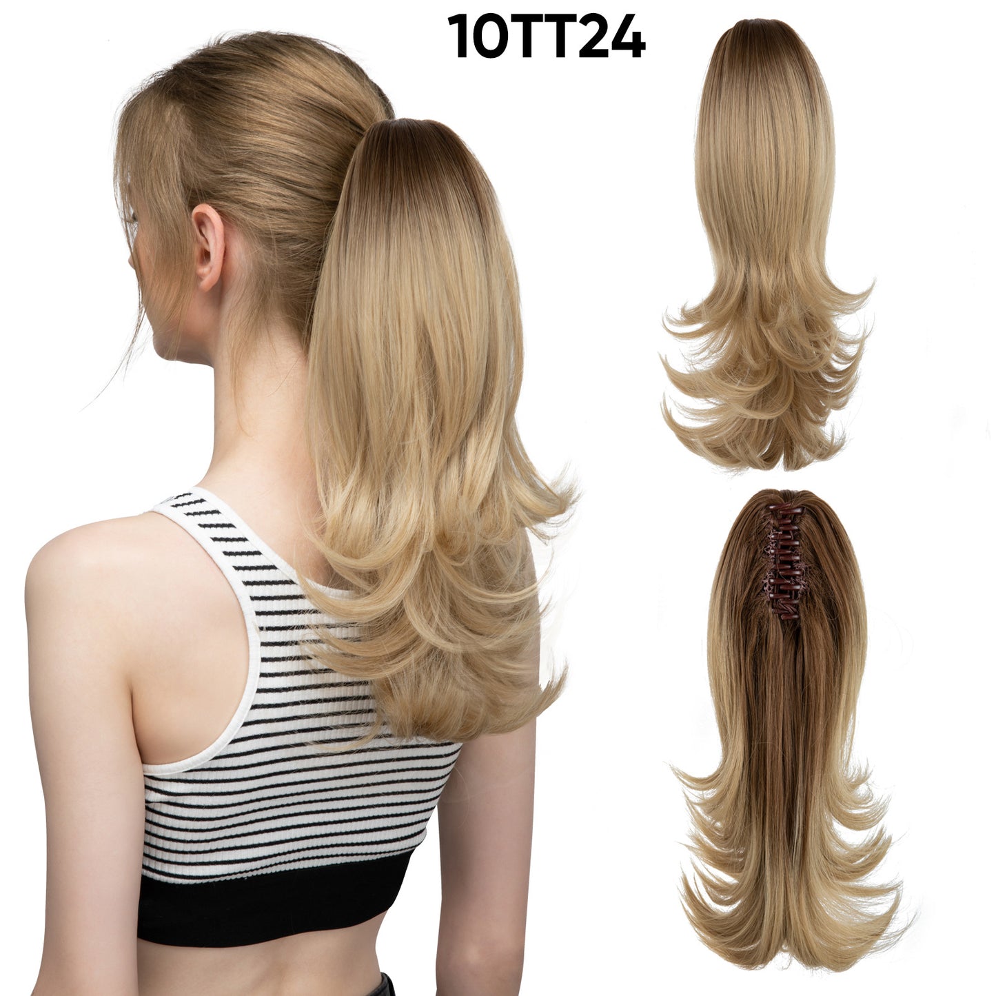 Seidenperücke für Damen, langes Haar, leicht gelockt, kurze Locken