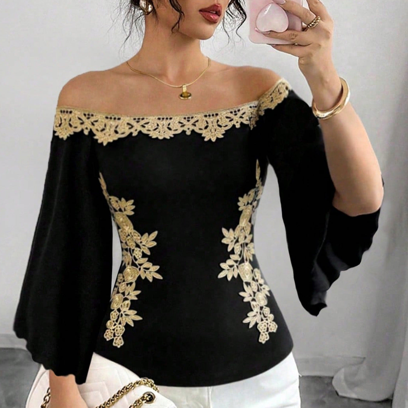 Sexy besticktes, figurbetontes Top für Damen