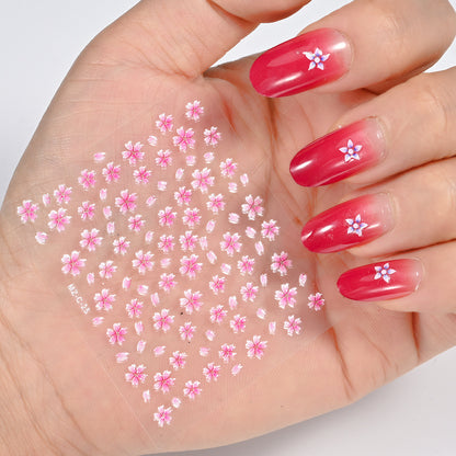 Frühlingsfrische Nagelsticker mit künstlichen Blumen im japanischen Stil – Dekorative Nagelsticker mit Liebesmotiv
