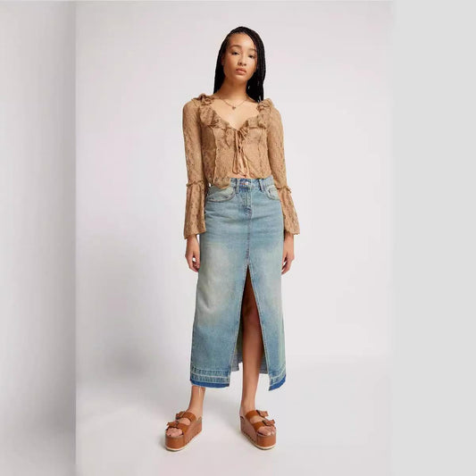 Retro-Jeans-Maxirock in schmaler Passform für Damen