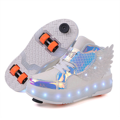 Children's Double-wheel Deformed Wings LED Luminous Rollerskate
