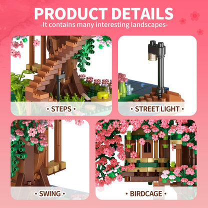 Creative Sakura Train Station Building Miniature Small-Particle Brick Assembly Toy