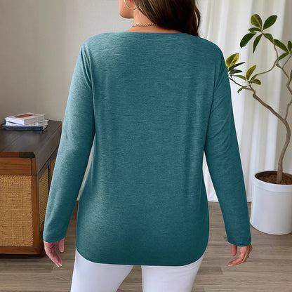 Women's Knitted Slim-fit Long-sleeved V-neck T-shirt