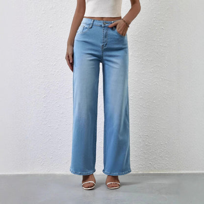 Damenmode Lässige Stretch-Jeans mit geradem Bund und hohem Bund