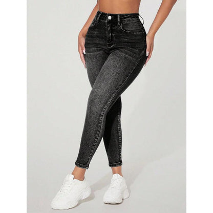 Skinny Stretch Jeans mit hohem Bund und Zierverschluss