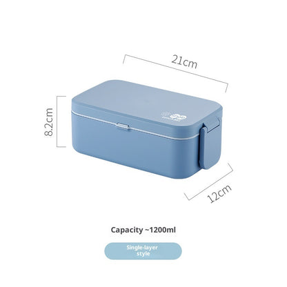 Blaue, doppelwandige 3-in-1-Lunchbox aus Bambusfaser, wärmbare japanische Bento-Box