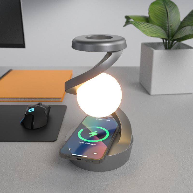 Drehbare Mond-Schreibtischlampe mit kabelloser Handy-Ladefunktion und Sensorsteuerung, dekorative Tischlampe, kleine Nachtlampe, Heimdekoration