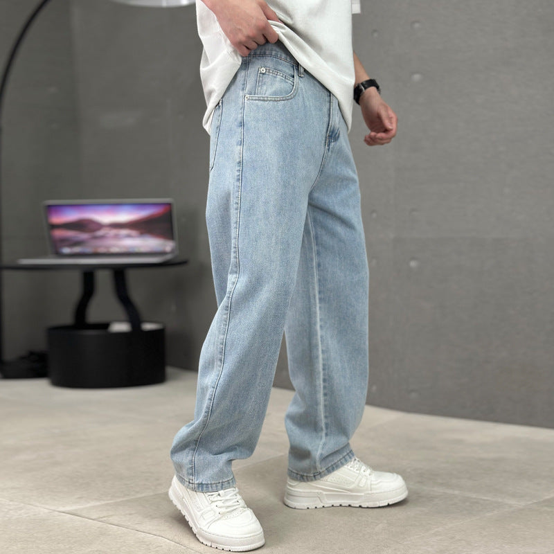Modische Jeans mit Taschen, Herren-Jeans mit weitem Bein und geradem Schnitt, vielseitige, lässige lange Hosen, Streetwear-Kleidung