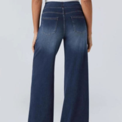Damen-Jeans mit hohem Bund, Vintage-Waschung, lockere, weite Hose