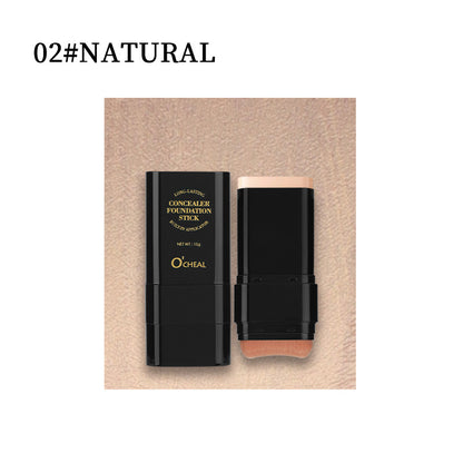 Make-up-Concealer, wischfestes Make-up, flüssige Foundation, Puderquaste, Pinsel, feste Foundation-Creme, 2-in-1-Produkt (Englische Version)