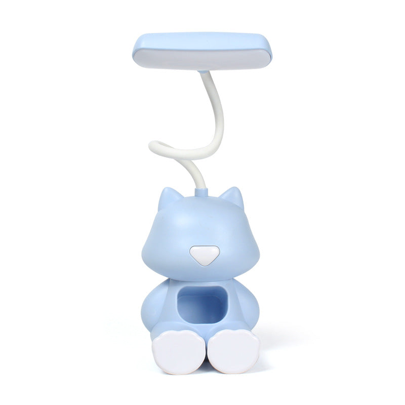 Cute Cat LED Charging Table Lamp Cartoon Desktop Storage Mobile Phone Holder Small Night Lamp USB Rechargeable Light