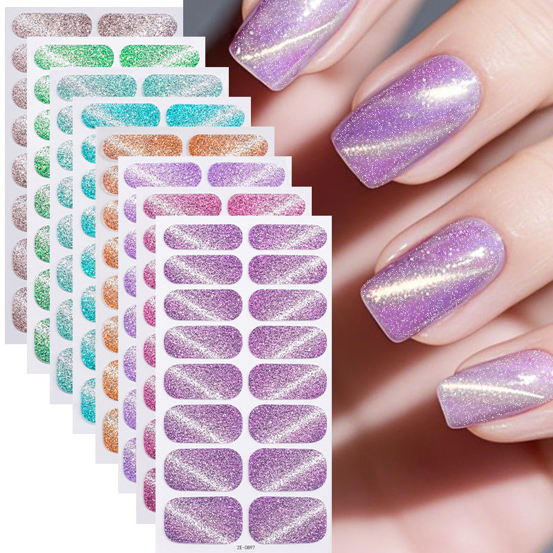 New Onion Powder Cat Eye Nail Applique 16 Finger Nail Sticker