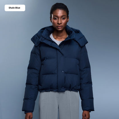 Neuer Wintermantel für Damen mit 90 % weißen Entendaunen, abnehmbarer Kapuze, dick, warm und locker geschnitten