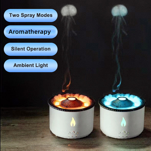 Neuer kreativer Ultraschall-Luftbefeuchter für ätherische Öle: Vulkan-Aromatherapie-Gerät mit Sprühfunktion, Quallen-Luftflammen-Diffusor