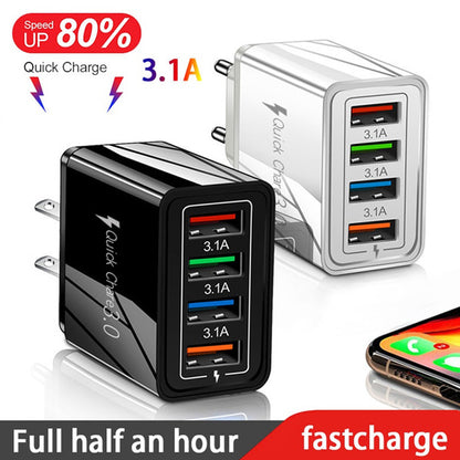 USB-Ladegerät Quick Charge 3.0 4-fach Adapter für Tablets, tragbares Wandladegerät, Schnellladegerät