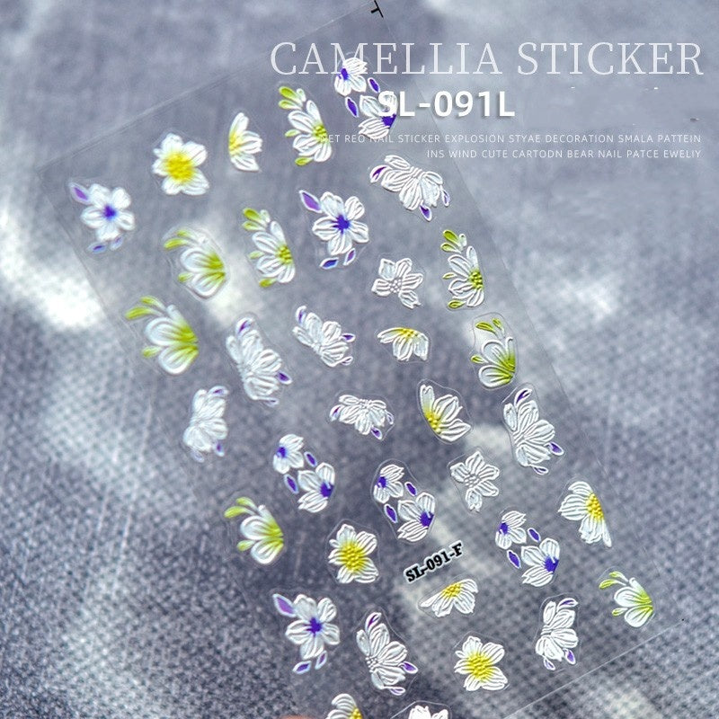 Kamelie 5D Relief Nagelsticker Stereo Ornament