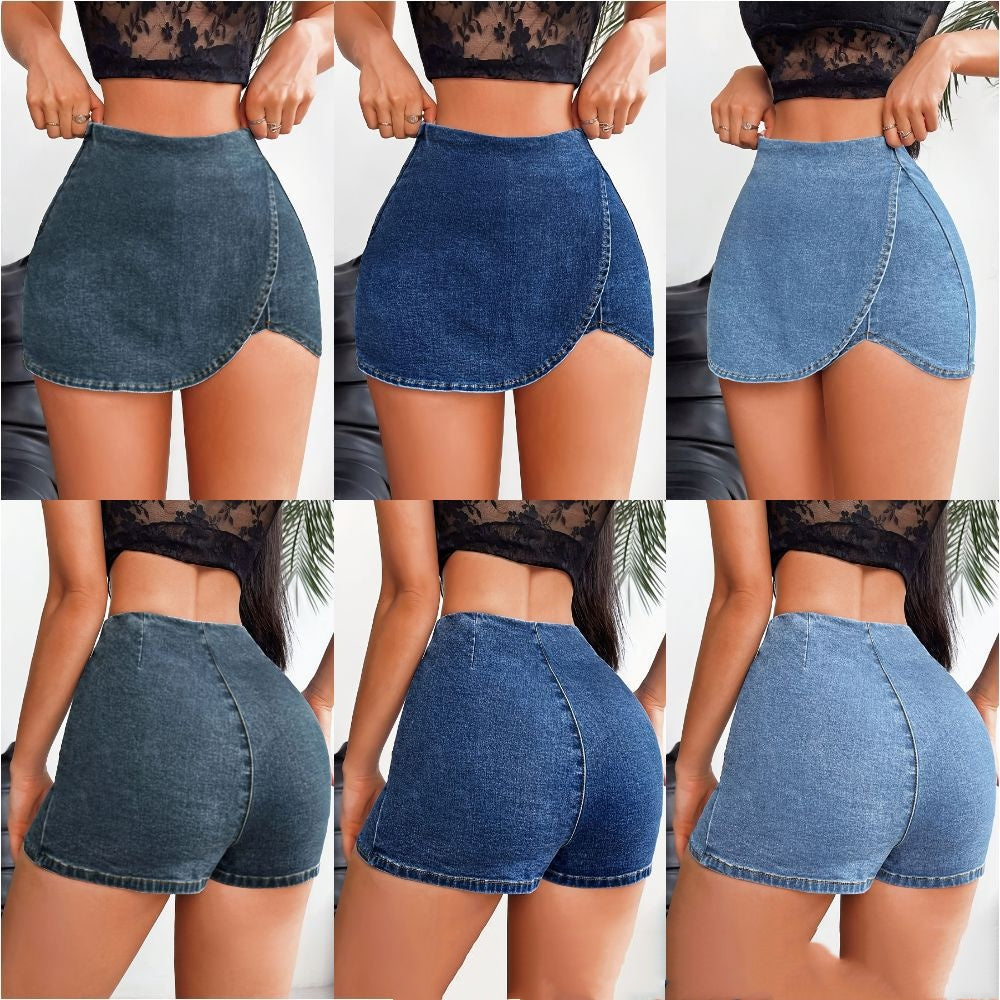 Schmal geschnittene Jeansrock-Shorts für Damen