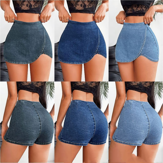 Schmal geschnittene Jeansrock-Shorts für Damen