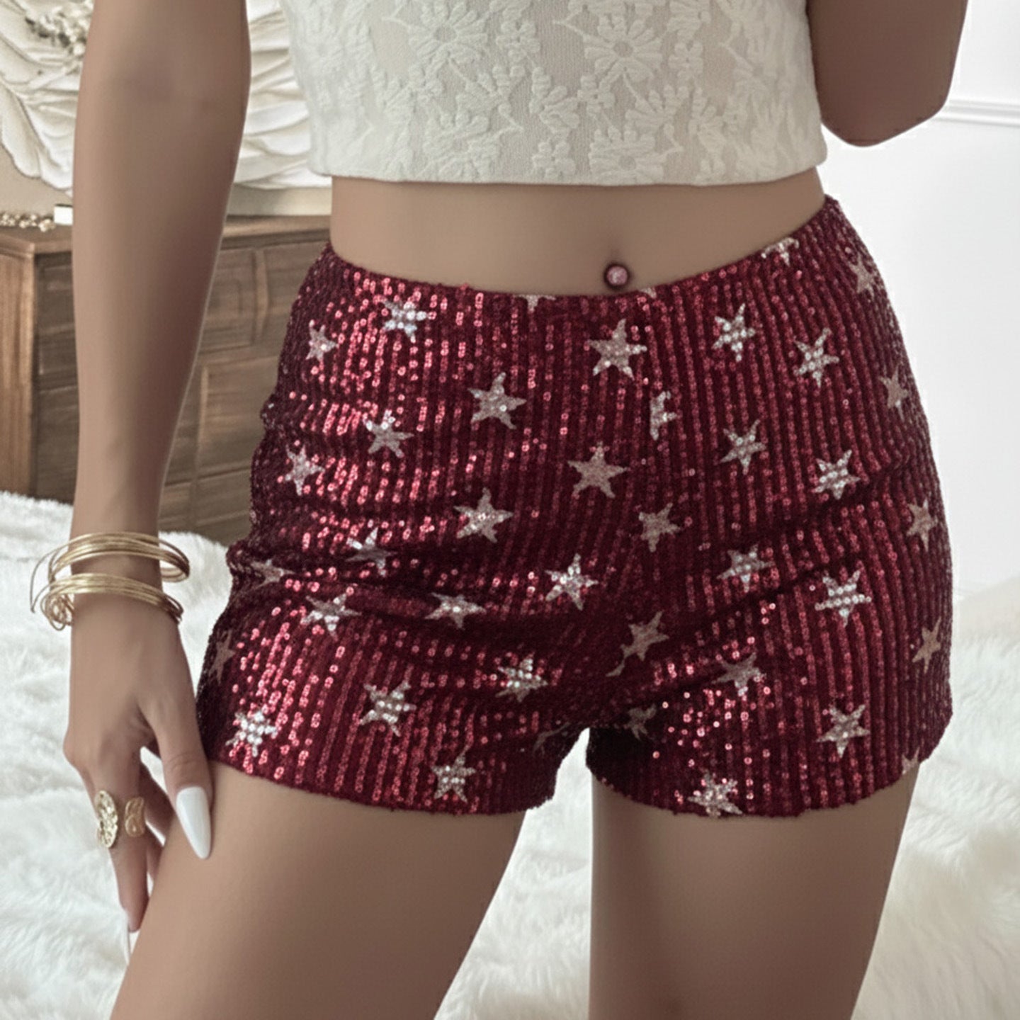 Sequined Printed Fashion Women's Wear Casual Shorts