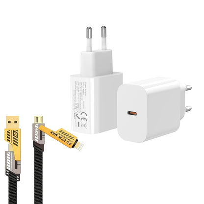 USB-C-Ladegerät mit einem Anschluss, inklusive 4-in-1-Datenkabel. 