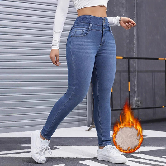 Damen-Skinny-Jeans mit Fleecefutter und elastischem Bund