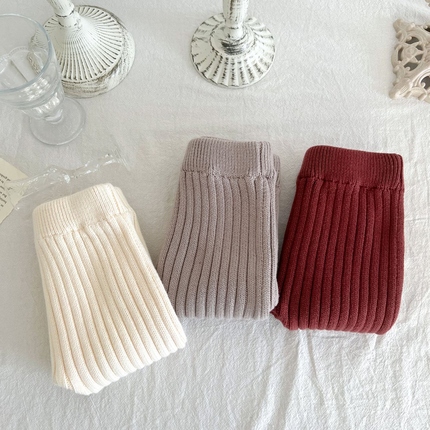 Kinderbekleidung Baby-Leggings aus gestrickter Baumwolle und Wolle mit elastischem Bund